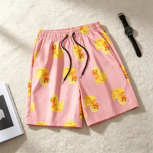 Men's or  Women Cute Rubber Duck Print Swim Trunks , Pink Beach Shorts with Drawstring Waist, Lightweight Quick Dry Summer Vacation Board Shorts Casual Breathable cotton athletic street style casual loose fit