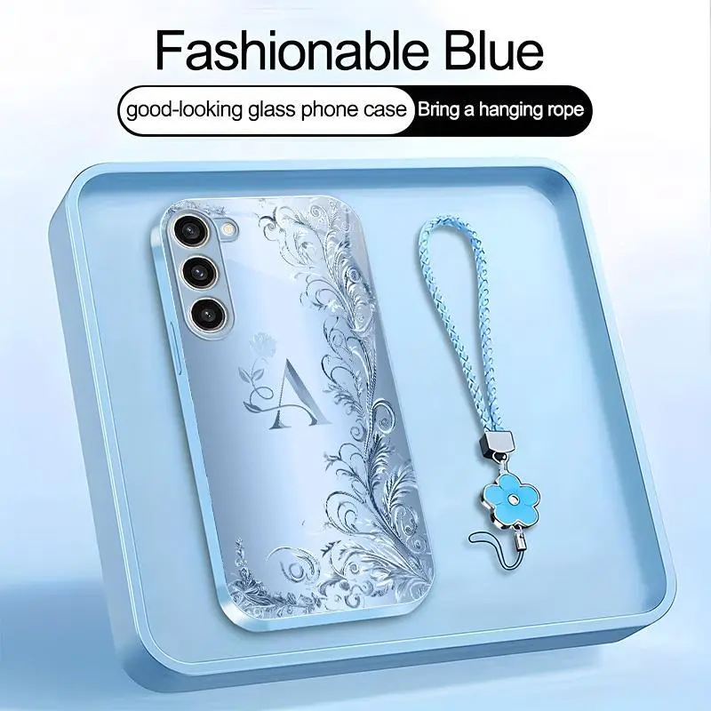Suitable for [Galaxy S23+] high-end women's phone case🤩，a beautiful four-leaf clover lanyard is included🍀，with 26 letters of the alphabet to choose from and exquisite flower patterns，simple and elegant  995
