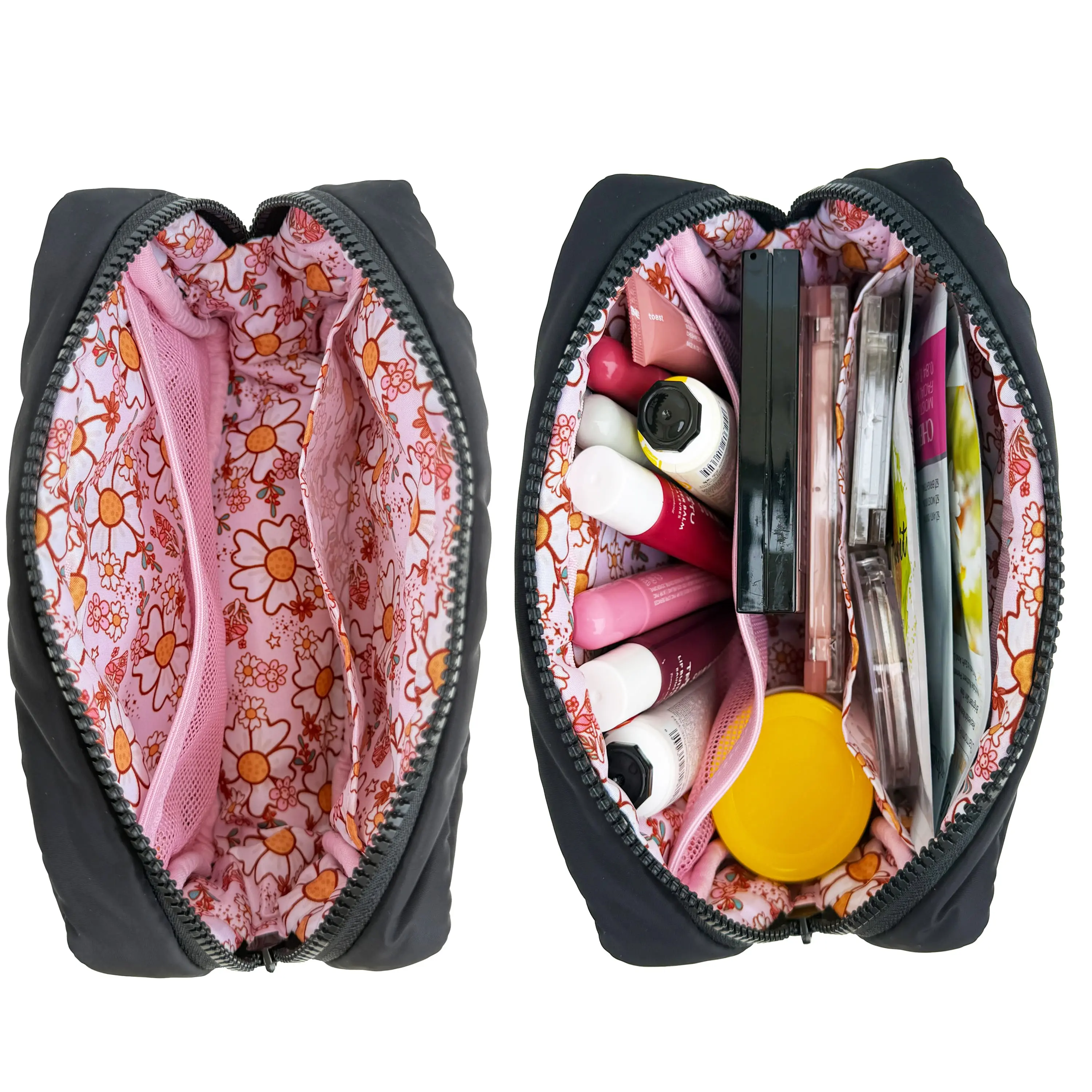 COZYLOUCIA Small Makeup Pouch with Floral Interior - Compact Makeup Storage Organizer, Mini Travel Products, Airplane Travel Accessories, Toiletry Bag, Gifts for Women, BackToSchool,back to school,back to school haul