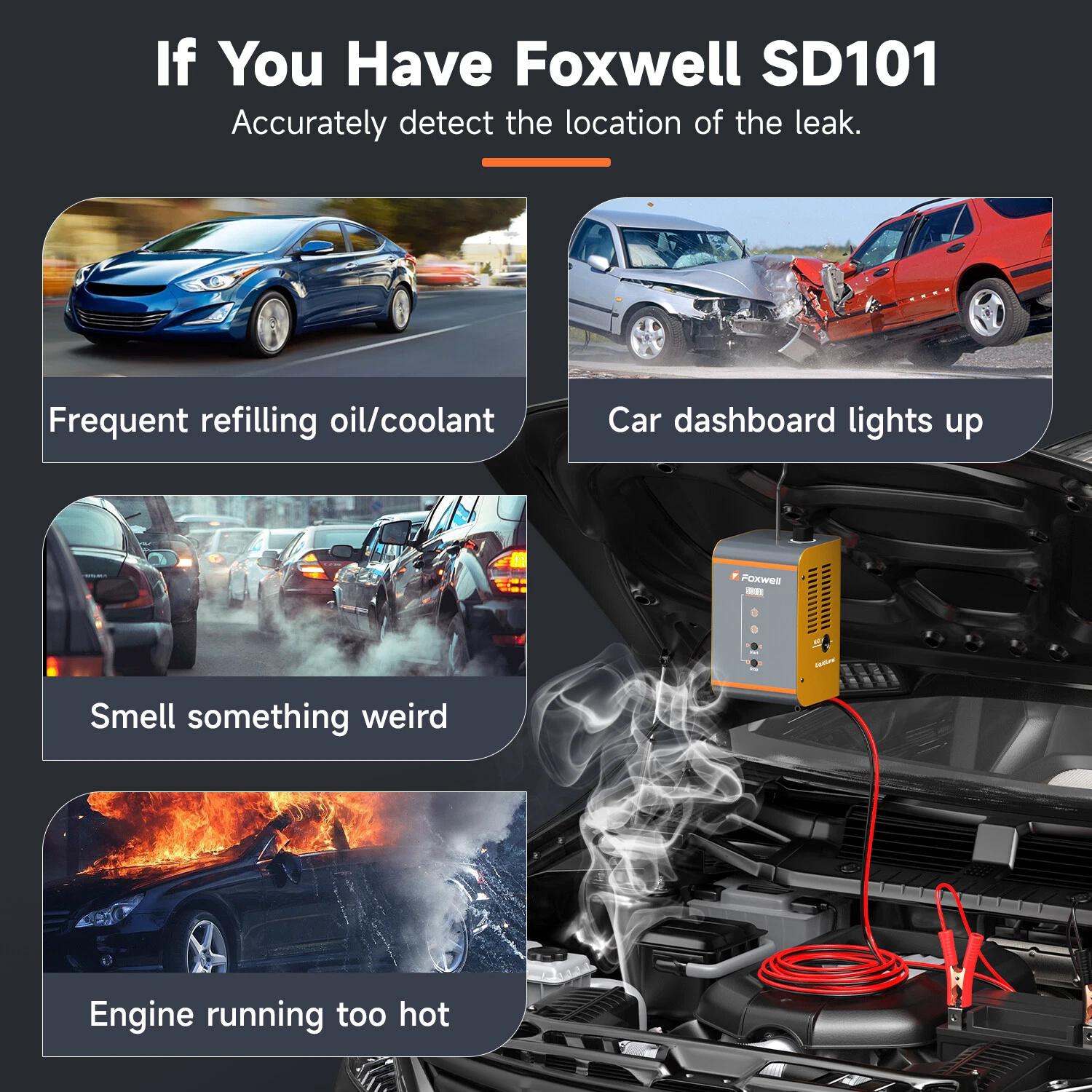 FOXWELL SD101 Professional Automotive Smoke Leak Detector with Built-in Air Pump for Car Fuel System Diagnosis & Leak Detection