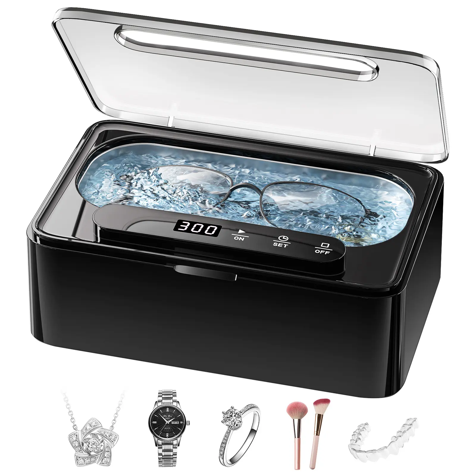[SummerVibes] Ultrasonic Cleaner Machine with 304 Steel Safe Tank, High-Frequency Ultrasonic Waves, Removes Dirt, Oil, Hidden Debris, Portable for Jewelry & Rings, Eyeglasses, Watch Bands, Dentures & Retainers, Coins, Makeup Tools, Home-Travel Use