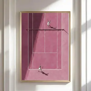 Pink Abstract Tennis Court Wall Art – Modern Minimalist Poster Print