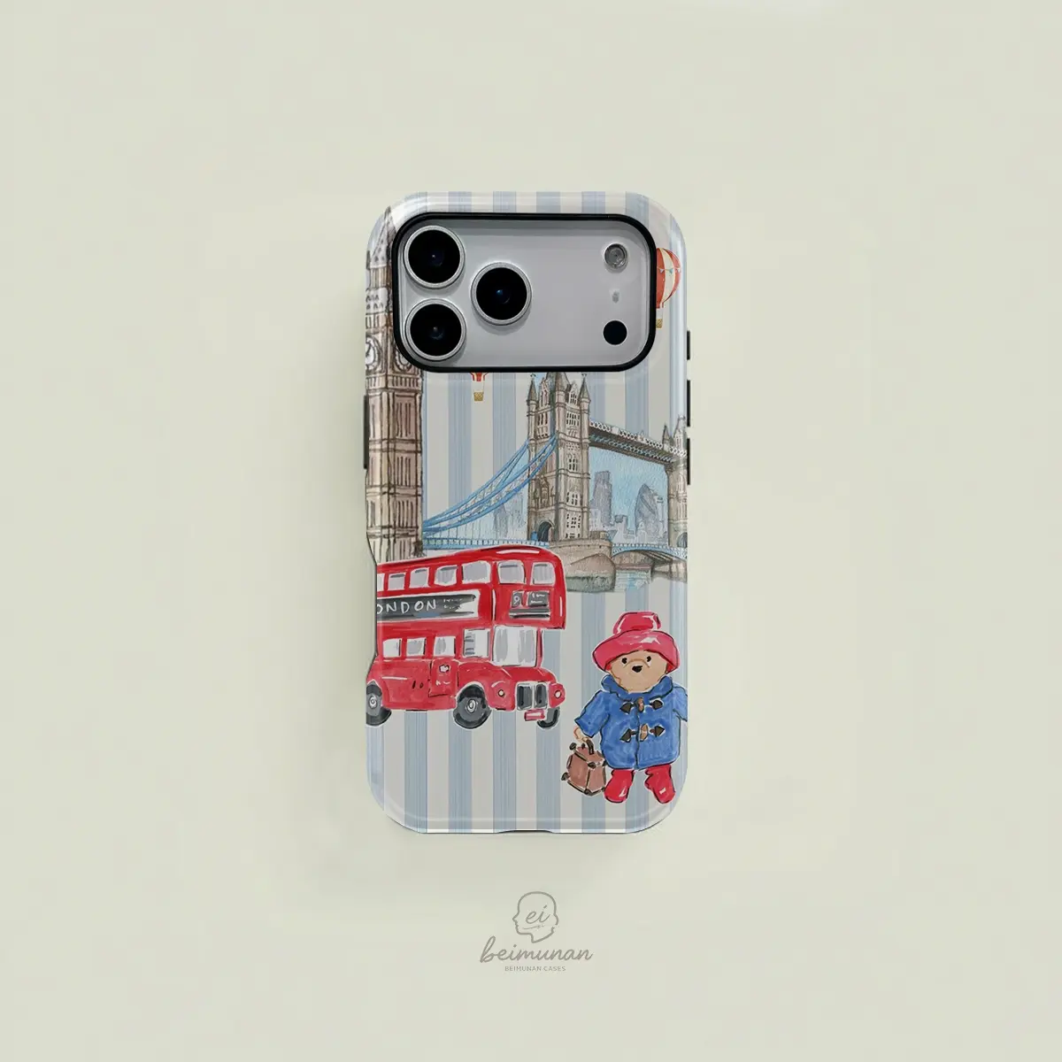 1PC London Paddington Bear Hot Air Balloon Print Phone Case, Shockproof 2in1 Protective Shell, Smartphone Protector, Smartphone Casing for iPhone 17 16 15 14 13 12 Pro Max, Samsung Galaxy S25 S24 S23 S22 Ultra Series Holiday Gift, Fits Ios, Set1