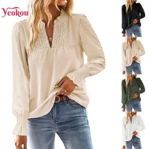 Yeokou Womens Tops Butterfly SleeWomens Tops Butterfly Sleeve V Neck Blouses for Women Dressy Casual Flowy Swiss Dot Ruffle Short Sleeve Shirts