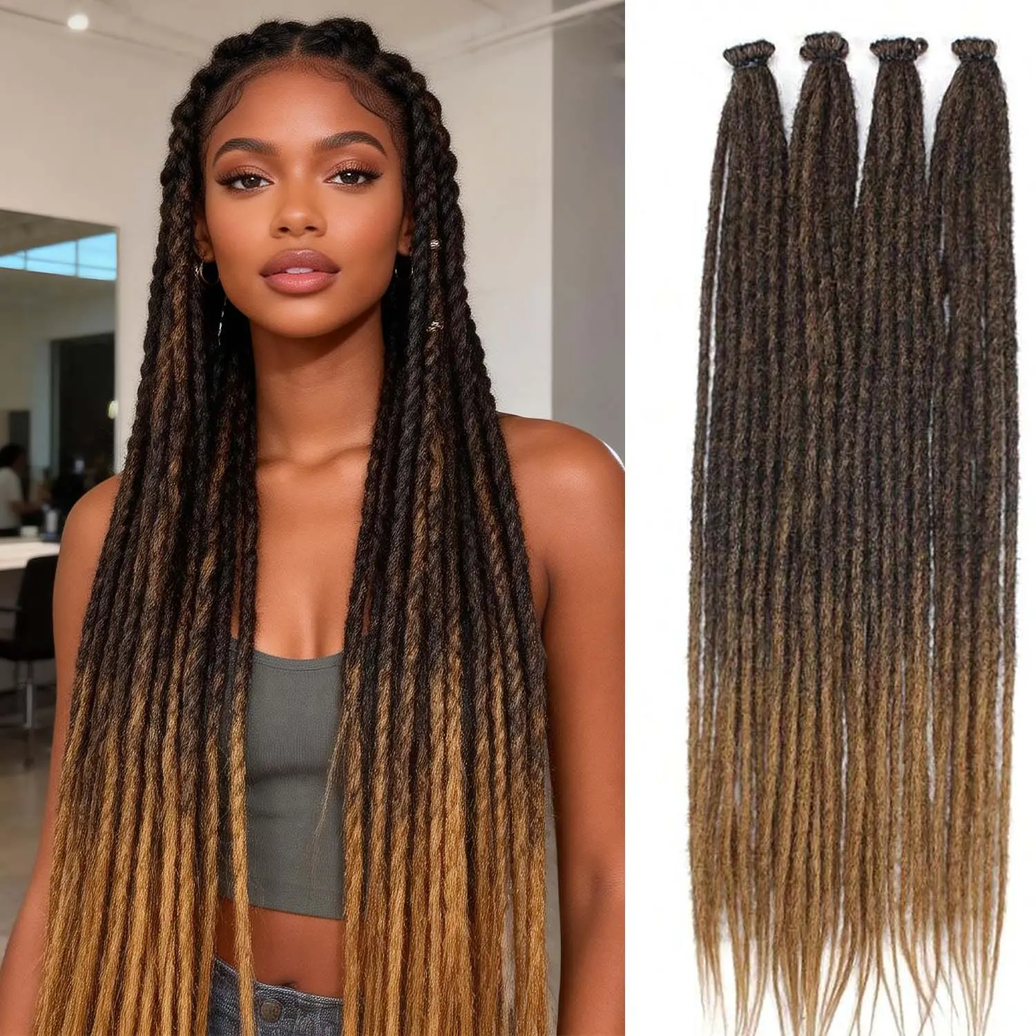 24-in Soft Natural Synthetic Crochet Dreadlocks Hair T27 Locs, 10 Strands per Pack, Available in 1, 2 or 4 Packs, Synthetic Extensions & Pieces, Locs Synthetic Extensions & Pieces