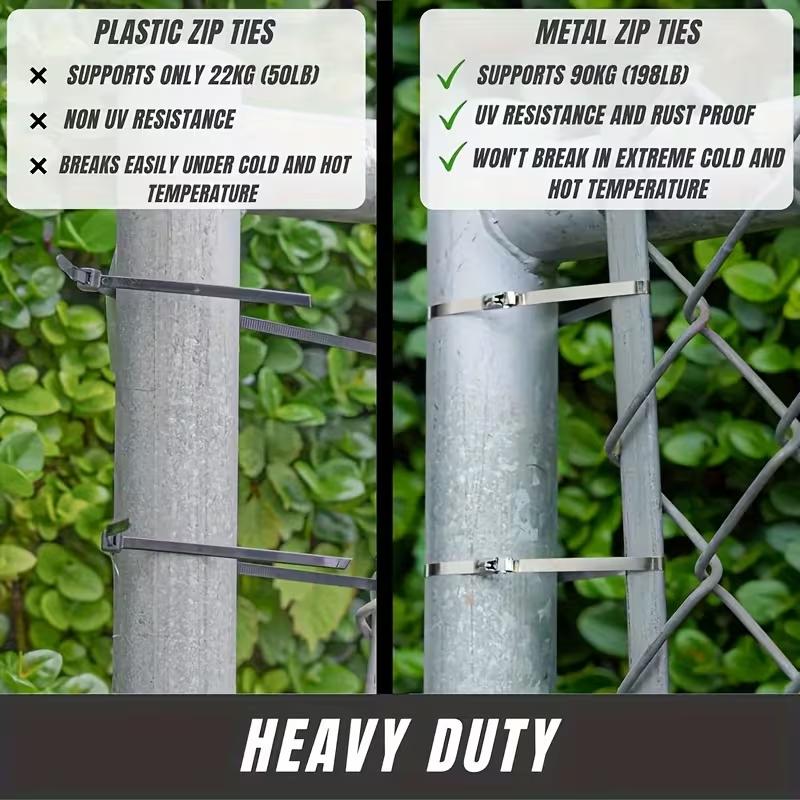 100Pcs Metal Zip Ties,304 Stainless Steel, Heavy-Duty Self-Locking Cable Ties, Suitable for Exhaust Wraps,Chain Link Fencing, Wire Fence Installations, and Outdoor Poultry Enclosures,Must-have to diy,Tiktok shop deal -YY