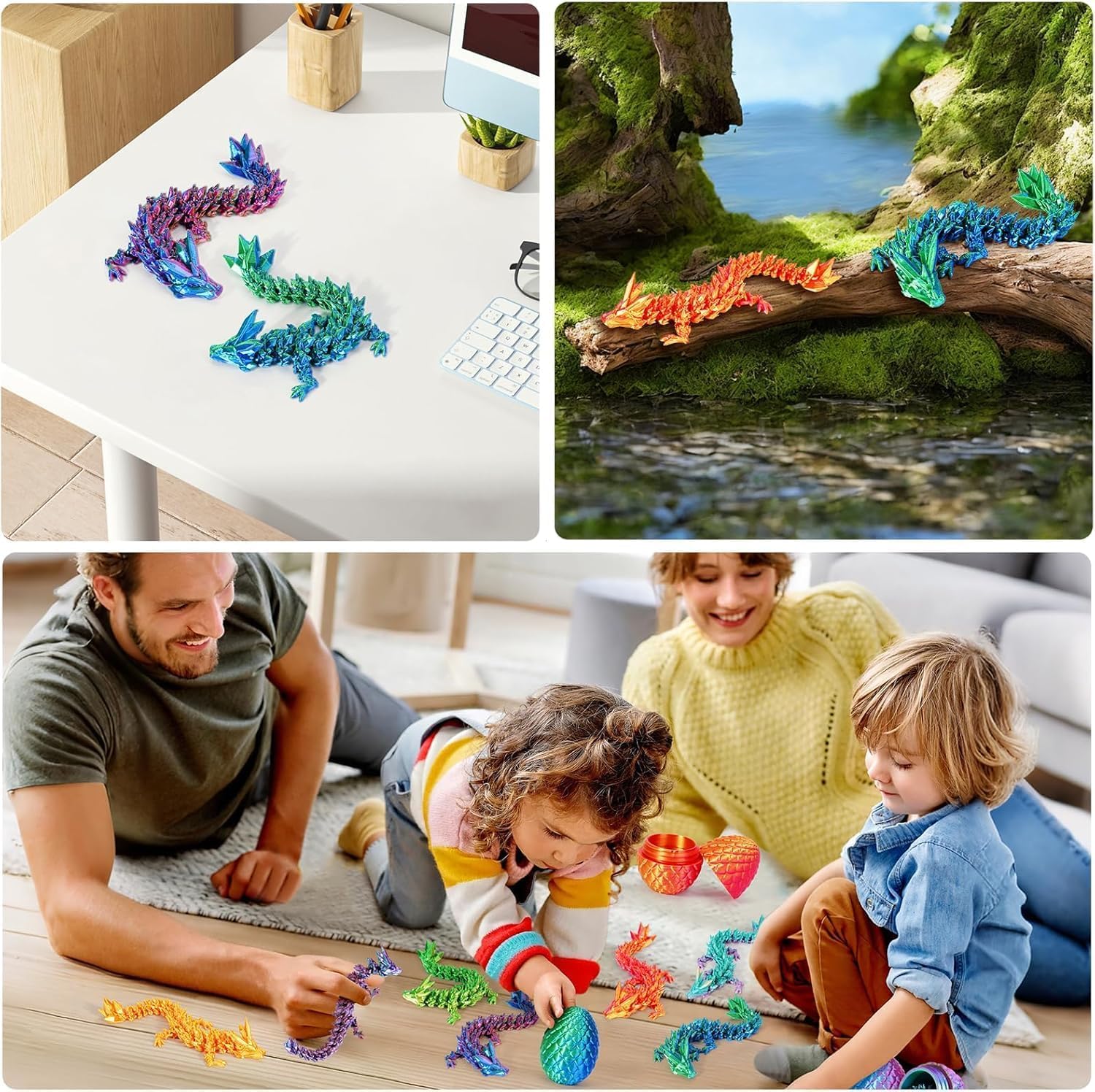 Easter Basket Essentials Stuffers - 12" 3D Printed Dragon Egg,Prefilled Easter Egg Filled with Toy for Kid Boys, Crystal Articulated Dragon Fidget Toys for Boys Kids Teen 5-7 4-6 8-12