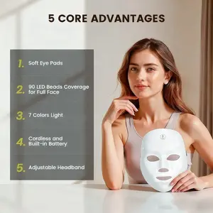 7-Color LED Facial Mask, At-Home Light Mask with 90 LED Beads, Lightweight Daily Beauty Tool