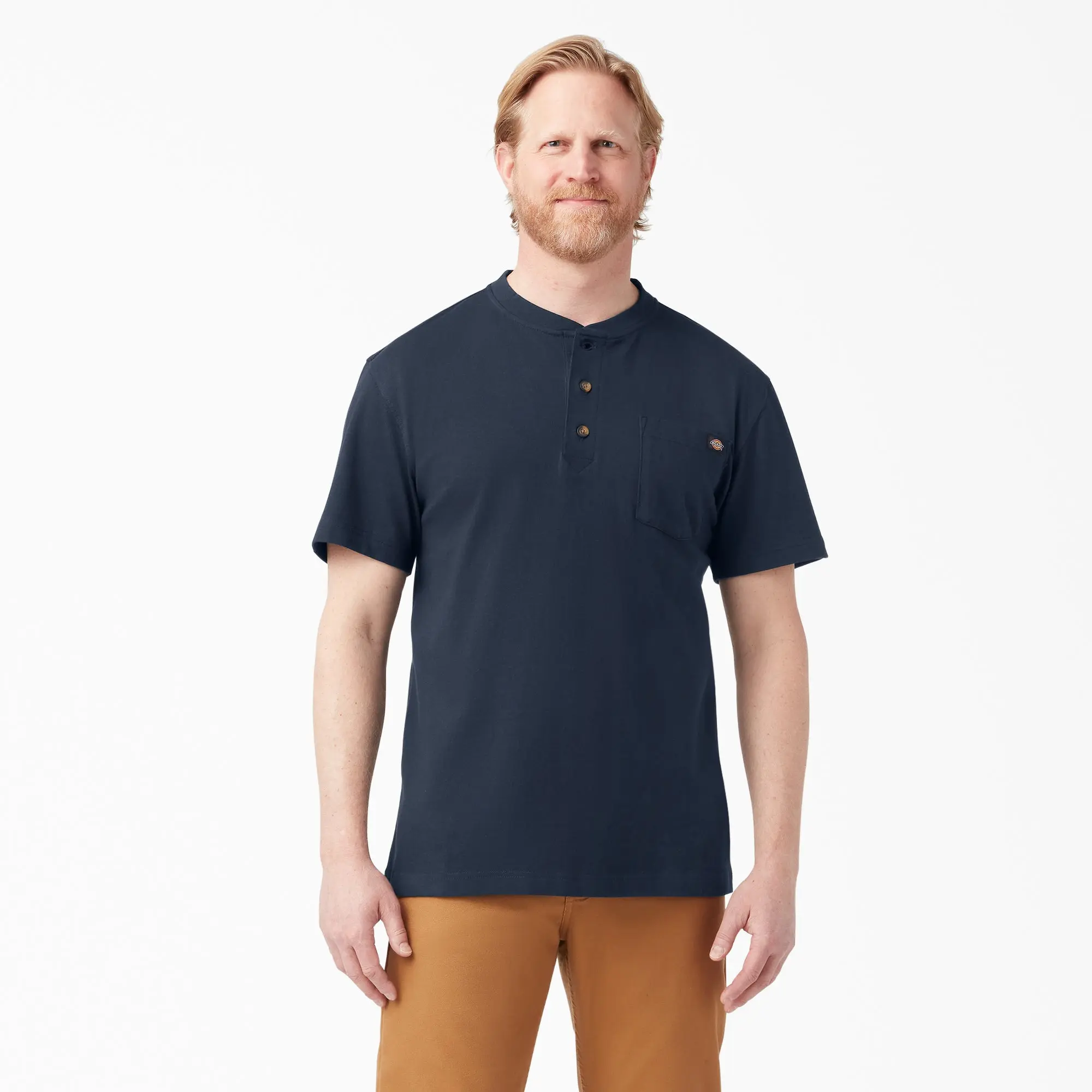 Dickies Heavyweight Short Sleeve Henley T-Shirt,100% Cotton,Relaxed Fit,Chest Pocket,Tagless Label,Workwear Style