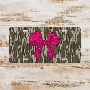 Old School Coquette Bow Camo License Plate, Camo Hunting
