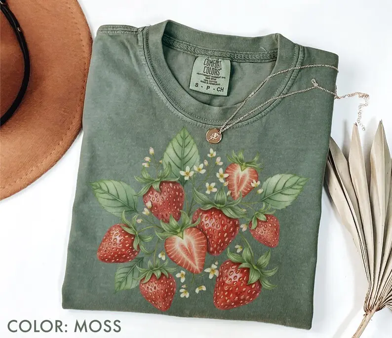 Comfort Colors Vintage Strawberry Shirt, Retro Strawberry Plant Botanical Shirt, Cottagecore Berry Fruit Shirt, Nature Shirt, Gardener Gift