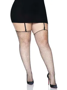 Women's Plus-Size Rhinestone Fishnet Lingerie Stockings, Gorgeous Leg-Hugging Fabric Design with Matching Belt