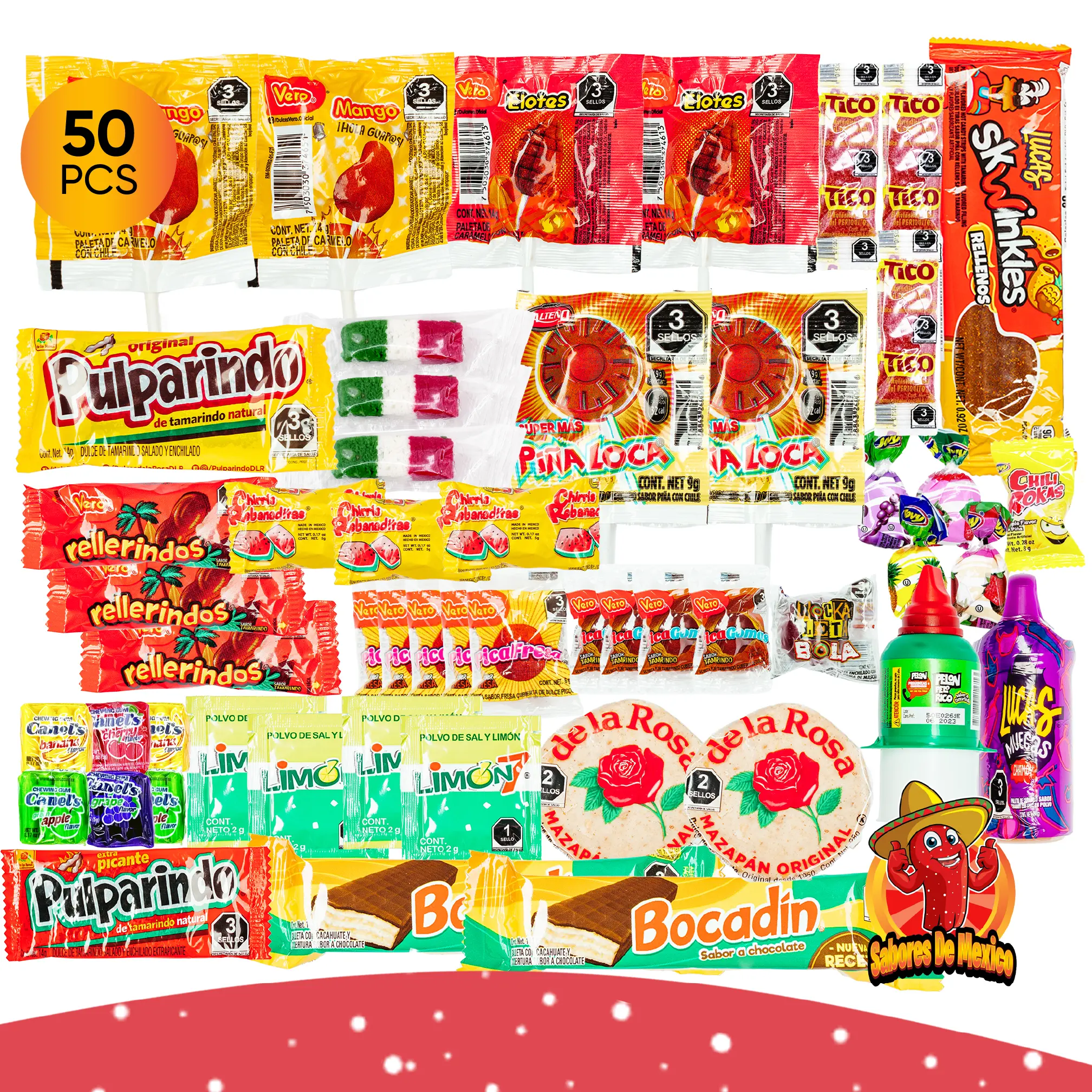 Mexican Candy Mix 50pcs - Spicy or Non-Spicy Dulces Mexicanos Pica Fresa Mazapan Pelon Pelo Rico Vero Lollipop Pulparindo Lucas Sweet Snack Assorted Blue Sour Raspberry Traditional
