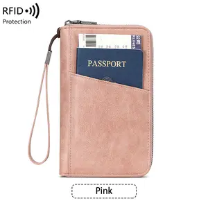 Family Passport Holder for 6 RFID Blocking Leather Wallet Travel accessory Document Organizer Waterproof with 4 Cards Slots 1 Zipper compartment Pocket  for Men & Women Light Brown Coin Purse Wallet easy organization
