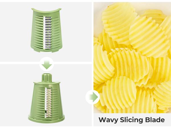 SUSTEAS Rotary Cheese Grater with Handle, 5 Designed Blades and Strong Suction Cup Base, Mandoline Slicing Kitchen Utensil Retro Green Food Cooking Vegetable Slicer Dicer