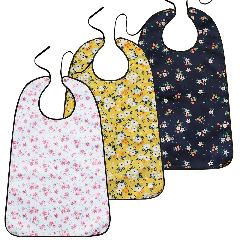 3 Pack Large Adult Bibs, Reusable Waterproof Washable Dining Clothing Protector with Crumb Catcher
