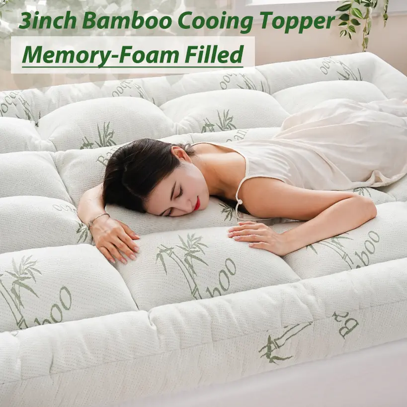 【Back to School】DOWNCOOL Memory Foam Mattress Topper 3 Inch 1600 GSM Fill –Bamboo Cooling Pillow Top Mattress Topper for realx, with Bamboo Viscose Air Layer, Deep Pocket Fits 8–21 Inch#tiktokshopmemorialday#DealsForYouDays