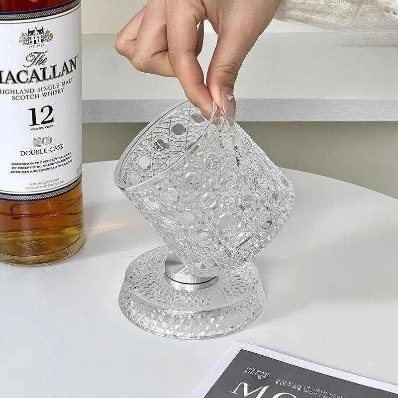 Thick Metal 360° Spinning Whiskey Glass with LED Glow Base - Fidget Spinner Crystal Tumbler, Rotating Bourbon Drink Glass, Fun Poker Bar Gift for Parties, Crystal Whiskey Glasses