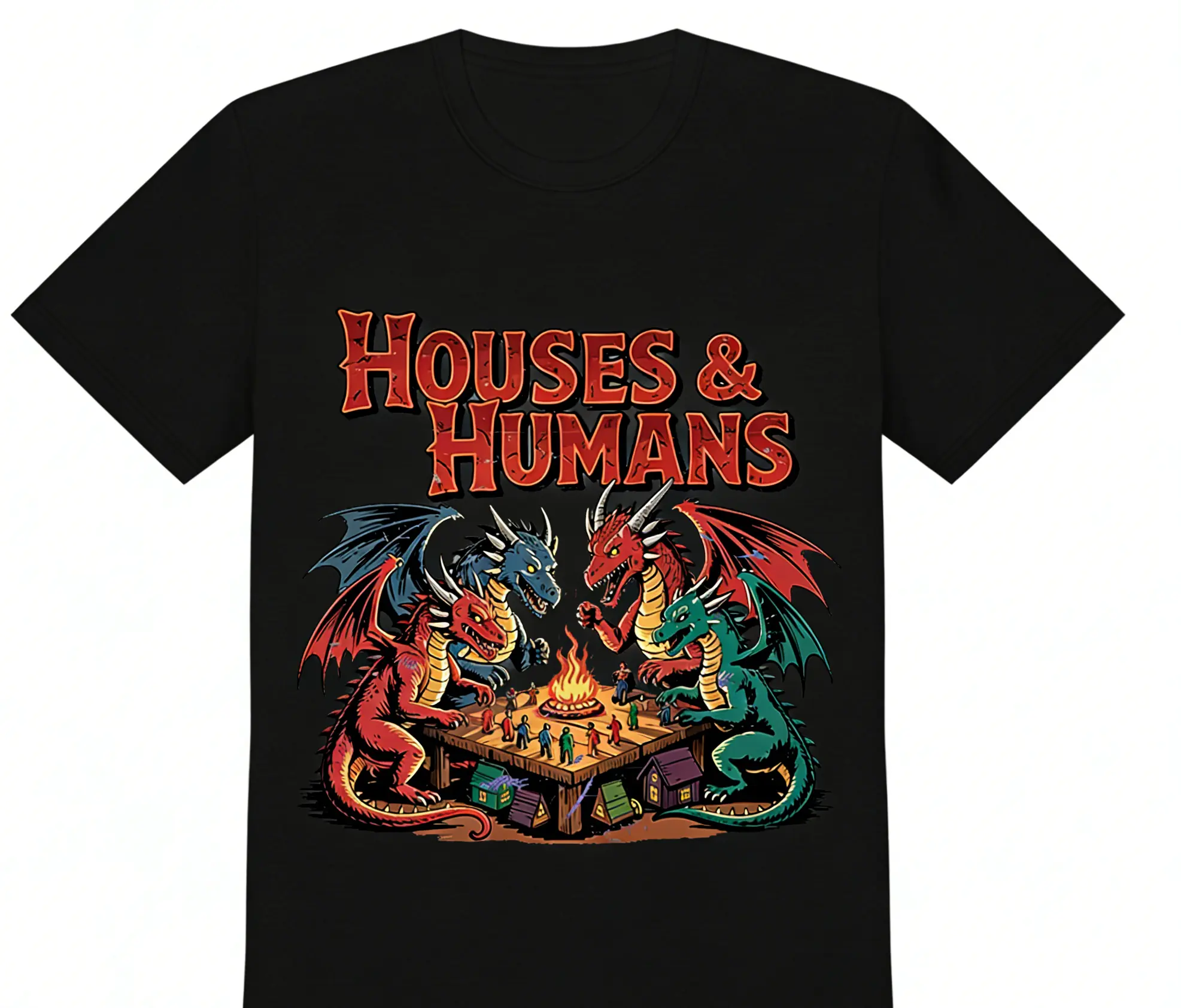 Houses and Humans D&D Shirt Dungeons and Dragons Gift Tee for Men Women graphic tees Joke D and D T-shirt y2k cotton Top Trending Gift Machine Wash Safe, Casual, Fashion, Menswear, Tshirt