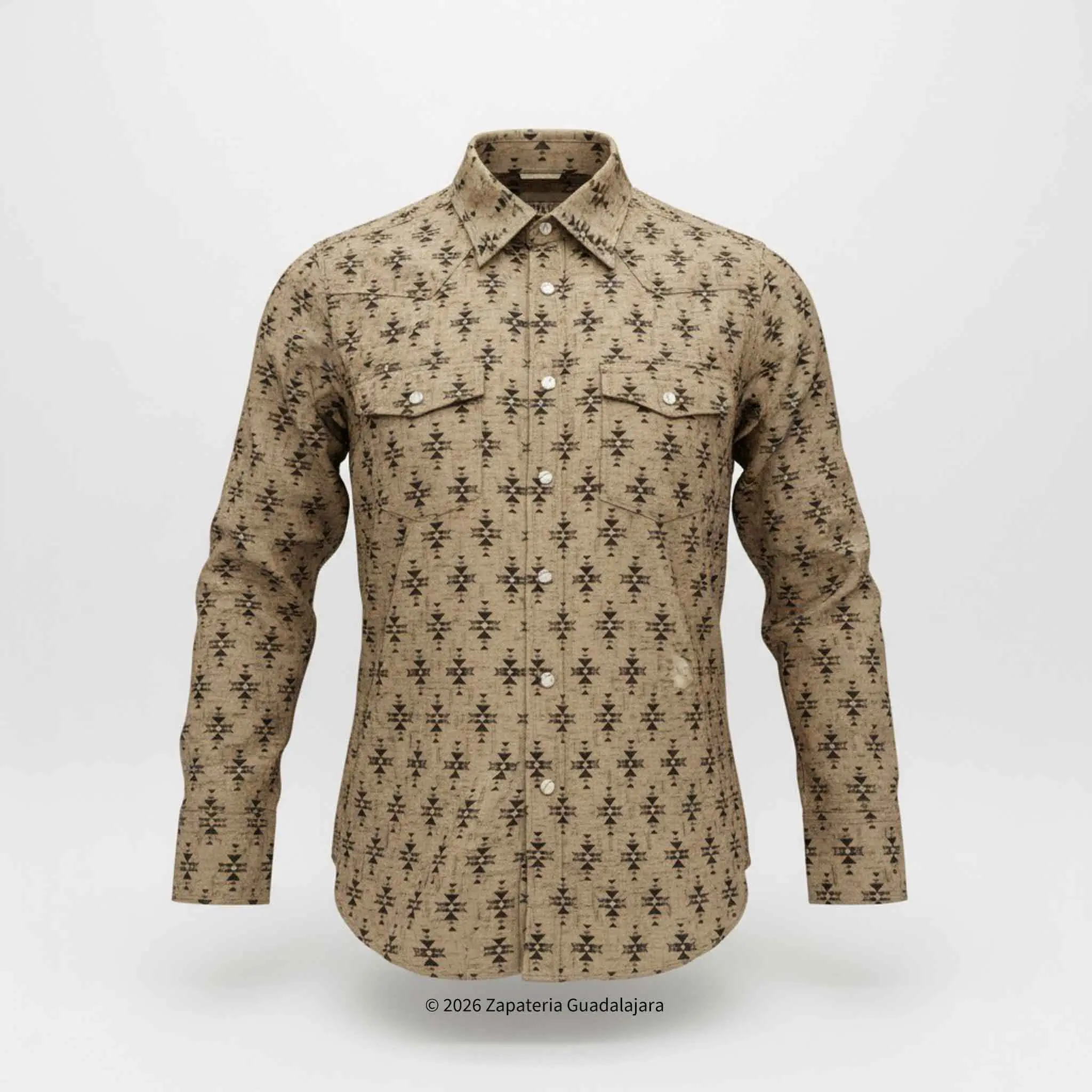 Beige Western Fashion Long Sleeve Shirt-LAM2024