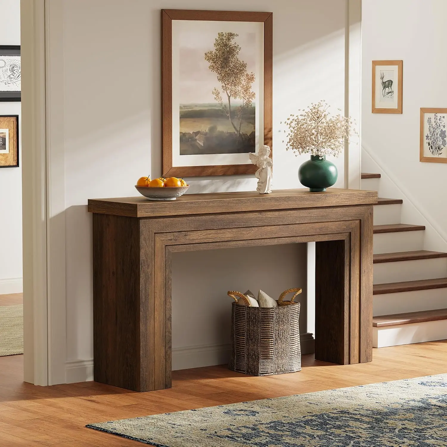 Huuger 54-Inch Rectangular Console Table with Storage, Farmhouse Long Piece for Entryway, Living Room, Rectangular Shape