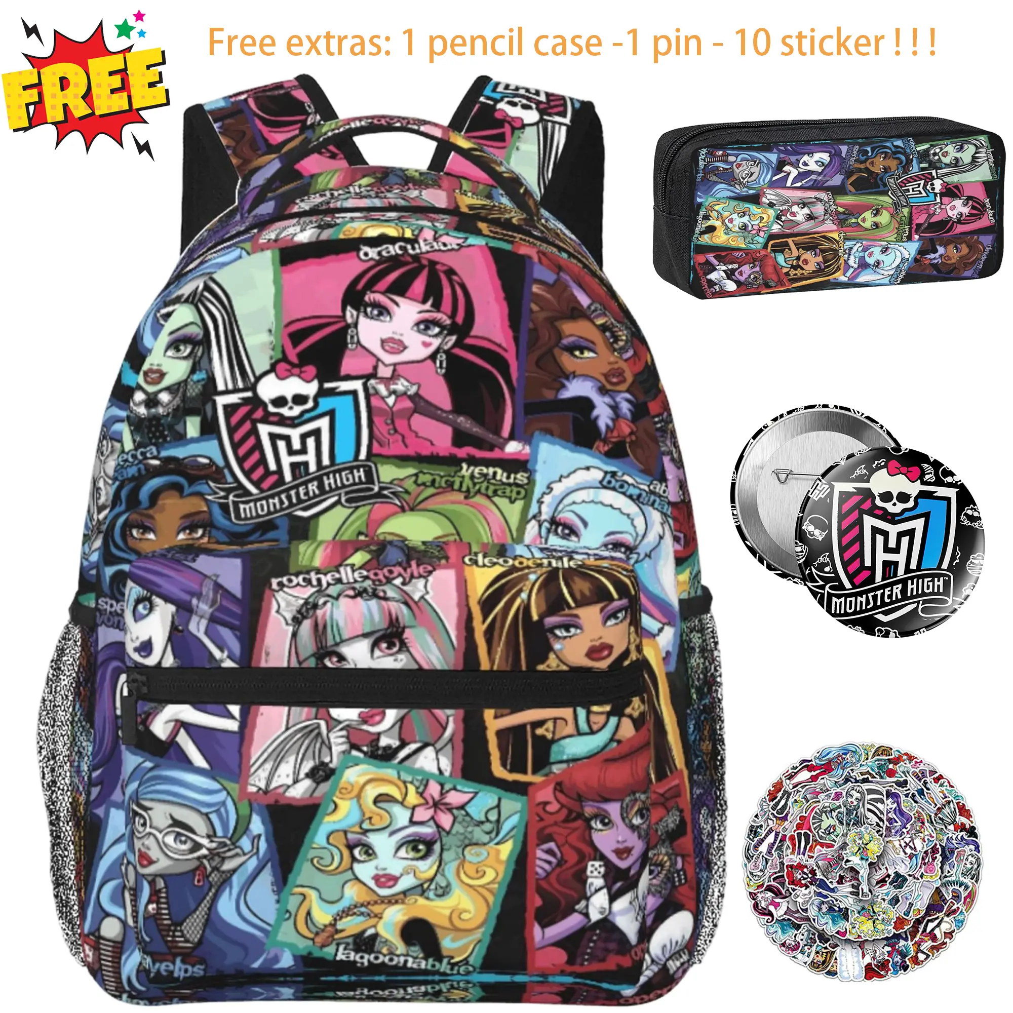 Monster high Lightweight Backpack Monster high dolls Laptop Backpack Monster high doll Full Print Backpack for Back to School,Holiday gifts