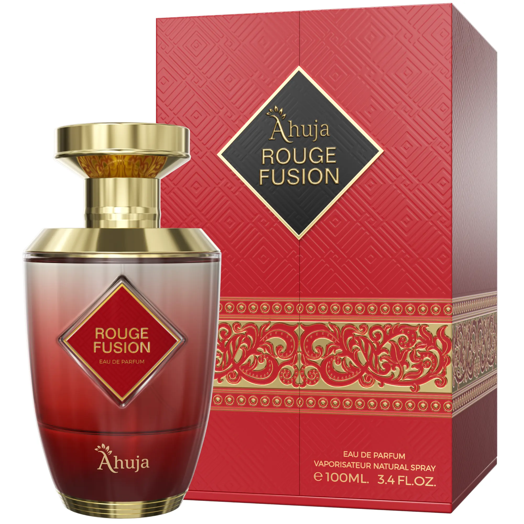 AHUJA Rouge Fusion Unisex Eau De Parfum (3.4 fl oz) — Long Lasting Cologne for Men & Women — Bold Citrus, Vanilla, Rose, Pine & Geranium Notes — Luxurious Gift Fragrance for All Occasions