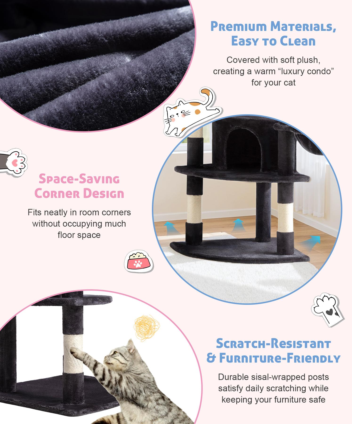 HOOMIC 73-Inch Fan-Shaped Corner Cat Tree, Space-Saving Multi-Level Tower with Cozy Condos, Perches, Baskets & Sisal Scratching Posts – Indoor Cat Activity Center