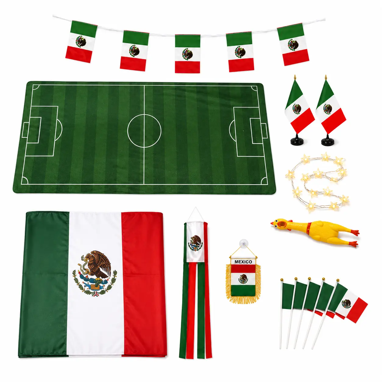 Mexico Soccer Party Decorations Set, Game Day Kit for Family Sports Events with Flag Banners, Tablecloth & Star LED Lights, Party Event Props, Reusable, Outdoors, Lightweight, Easy Setup