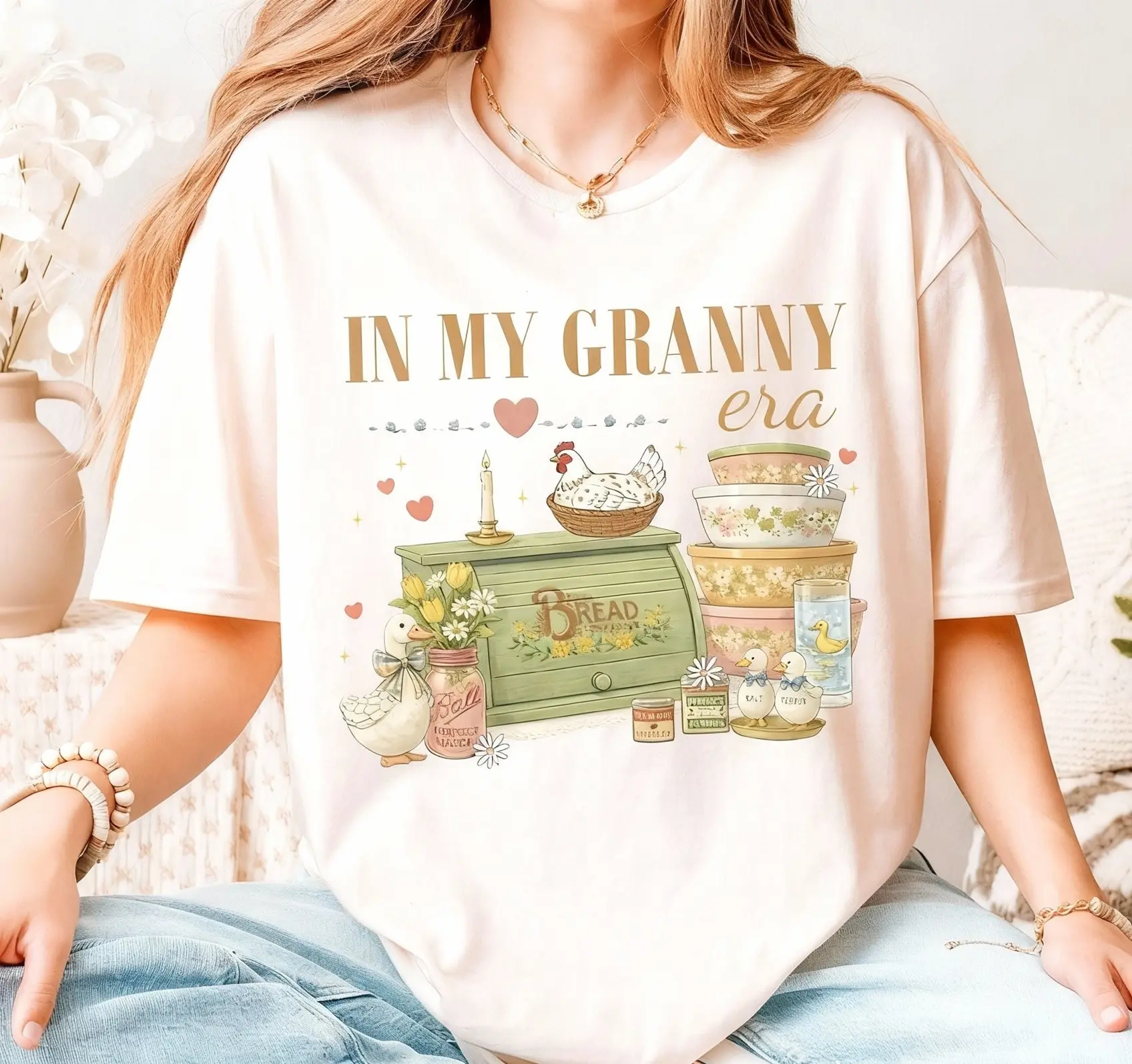 In My Granny Era Shirt, Grandma Core Sweatshirt, Grandma Core T-shirt, Vintage Farmhouse Goose, Funny Chicken Grandma Tee