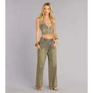 Glam Moment Rhinestone Denim Straight-Leg Jeans