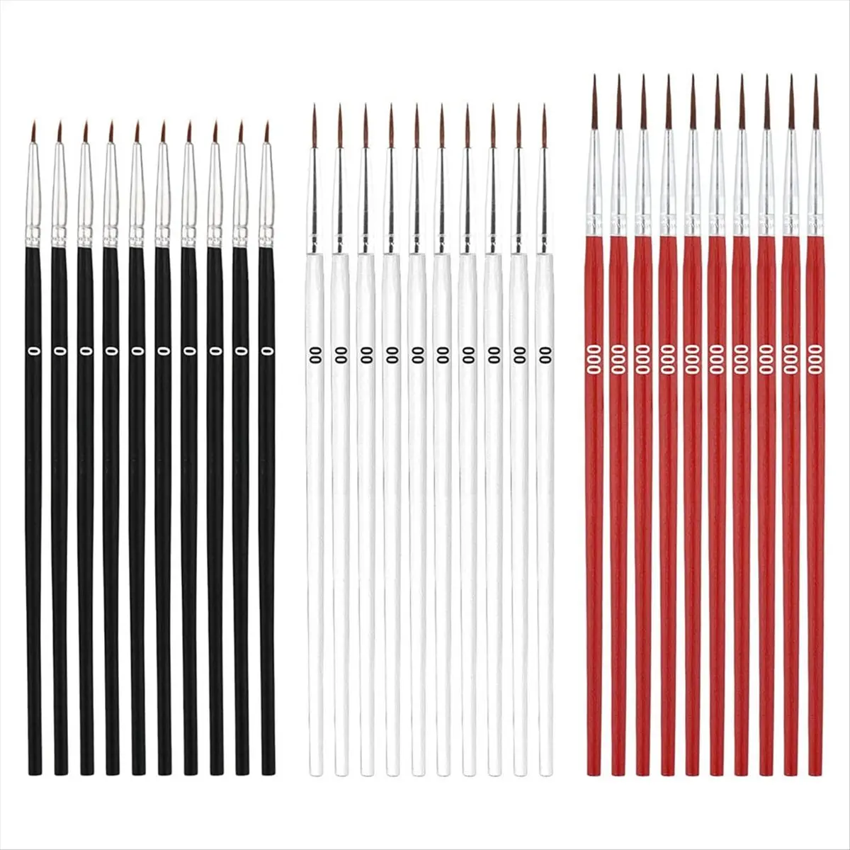 High-Quality Nylon Small Detail Paint Brush Set (30Pcs, 3 Sizes: #0,#00,#000 Fine Tips, ##000: 17X0.5x0.5cm Reusable Bristles) for Adults, Statues, Watercolor, Acrylic - Tool Organizer Compatible Art Tools
