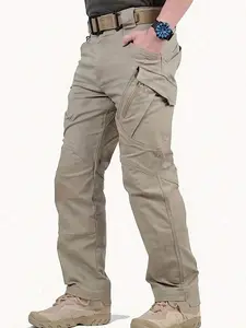Khaki Cargo Sweatpants Men Cargo Lightweight Tactical Casual Work Pants Multi-Pocket Studio Pants With Zippered Thigh Pockets Reinforced Seams And Pleated Legs Straight Cut For Freedom Of Movement