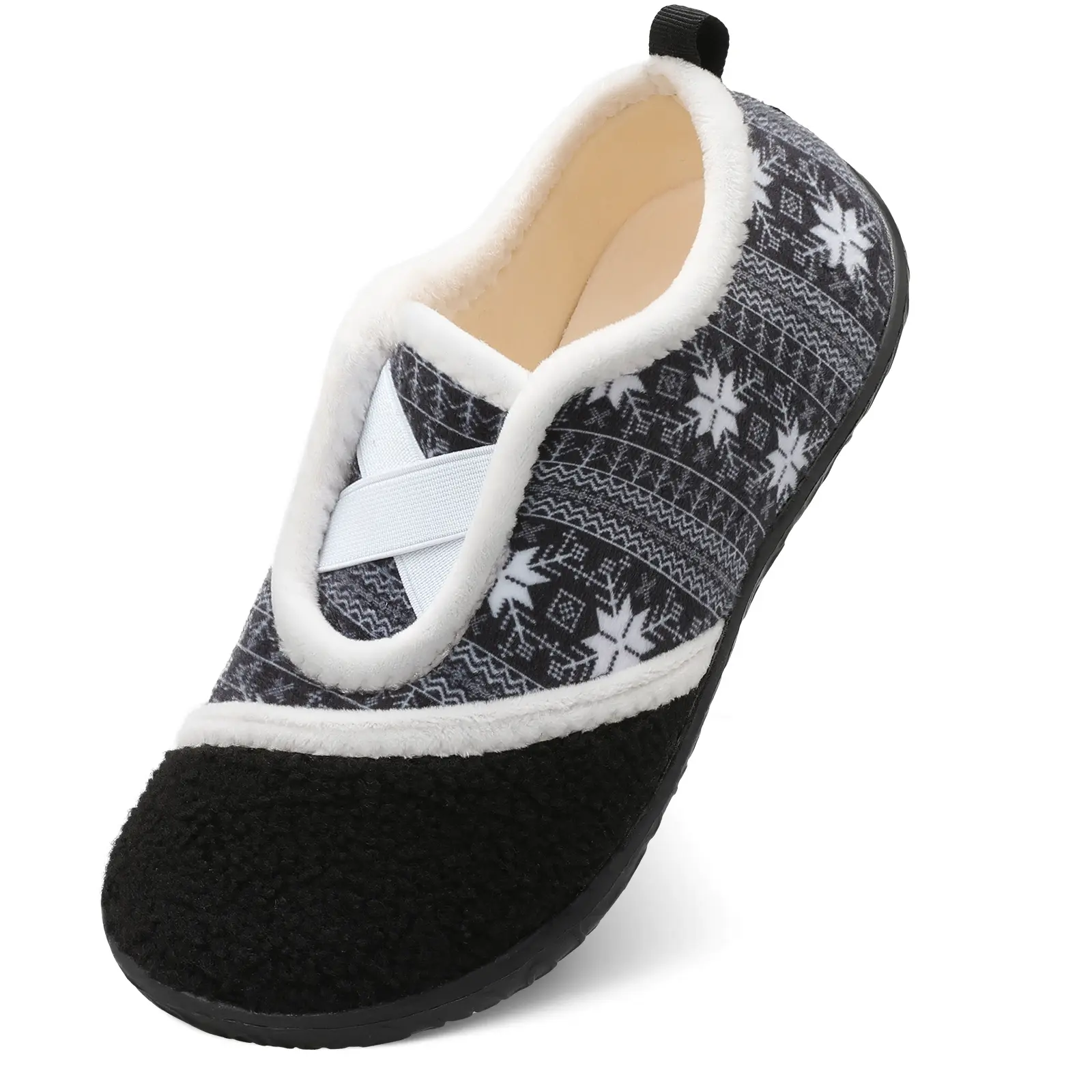 Leisfit Women's Fluffy Cross Strap Slippers - Soft Classic Synthetic Shoe with Flexible Non-Slip Sole, Faux Fur Lining, Lightweight Design, Wide/Flat Fit, Ideal for Long Flights