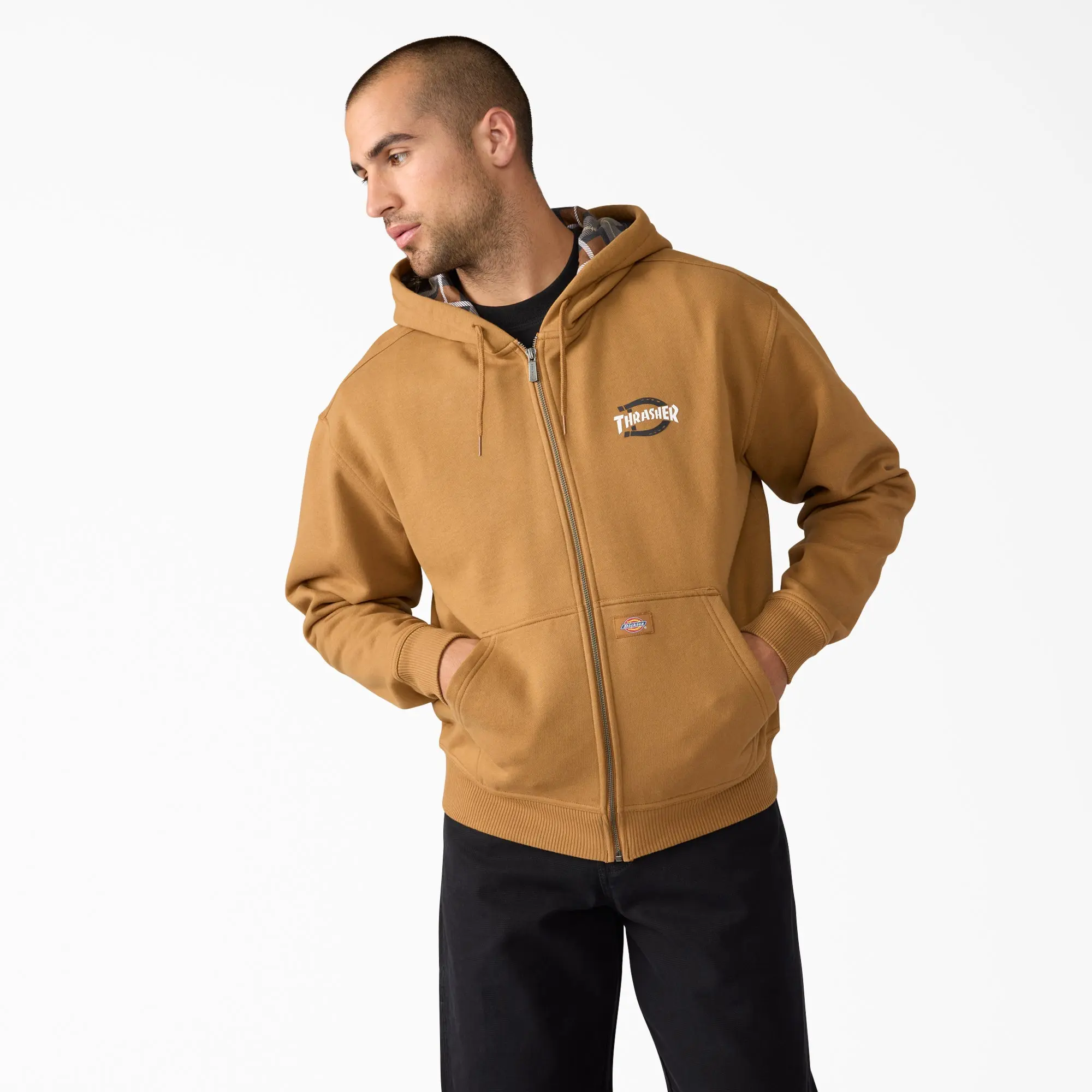 Dickies X Thrasher Zippered Hoodie, Relaxed Fit, Full Zip, Kangaroo Pocket, Graphic Logo, Skate Streetwear Style