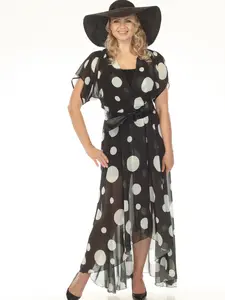 Black & White Polka Dot Chiffon Maxi Wrap Dress by FenyaV