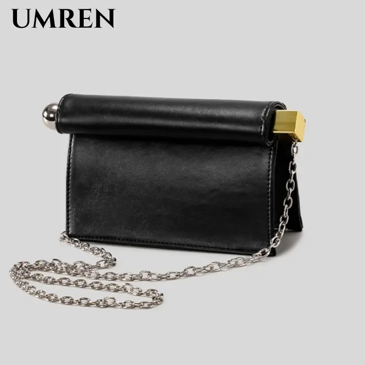 Trendy PU Leather Clutch Bag for Women Versatile Folding Evening Purse Metal Decoration Crossbody for Banquet Party