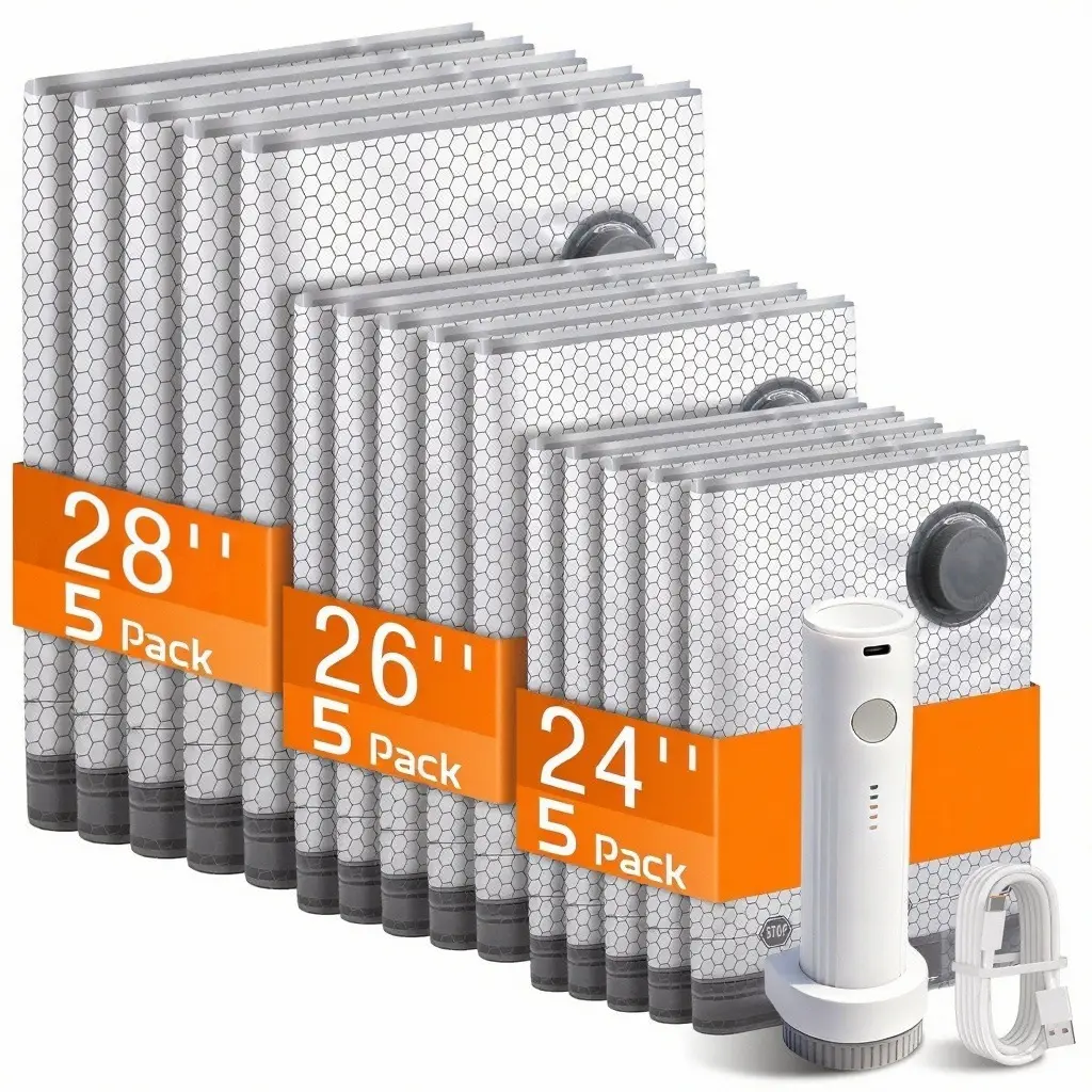 [2026 Upgraded] X7 Cordless Travel Vacuum Bag Set - Rechargeable Electric Air Pump, 15-Pack Extra Multi-Size Oblong Shape Plastic PC PE Travel Space Saver Storage Pouches for Luggage Clothes,dorm room inspo,college dorm essentials,dorm haul