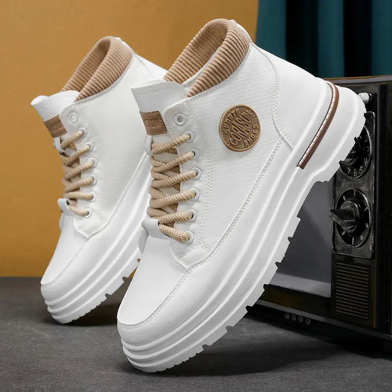 Men's High Top Casual Trainers - Athletic Sneaker Sports Shoes, Solid Round Toe, Durable PU Sole, Breathable Mesh Lining, Lace-Up Braid Detail, Ankle Hold, Training Walking Shoes for All-Seasons Outdoor Use