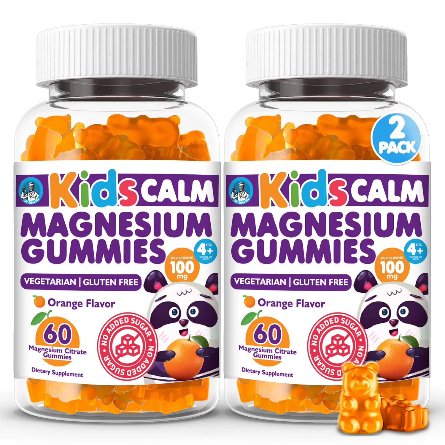 DR. MORITZ Sugar-Free Calm Magnesium Gummies Mineral Supplements for Kids & Adults - Non-GMO, Orange Flavor Citrate Gummies, 100mg, 120 Count