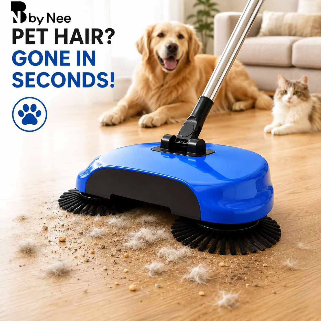 BN BY NEE broom for pet hair,no bend dustpan and broom,lightweight sweeper,Hand Push Spin Broom and Dustpan Set, 3-in-1 Non-Electric Floor Sweeper for Home,Multi-Functional Household Cleaning Machine with Foldable Handle & Easy Storage