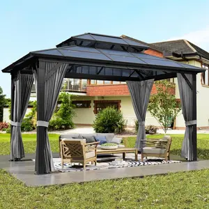 10' x 12' Hardtop Gazebo, Metal Gazebo with Aluminum Frame, Double Galvanized Steel Roof, Pergolas for Patios, Garden, Parties, Lawns，Dark Grey