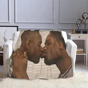 Two black men kissing photo meme, throw blanket made of soft and interesting flannel material, throw blanket with multiple functions - office bedding for the bed, blanket for a warm nap, home office, school, travel, lightweight anime quilt, holiday gift.