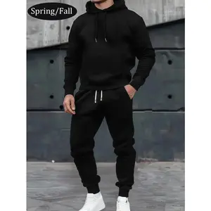 Men's slim fit personalized hoodie and sweatpants set for spring and autumn, fashionable and casual men's clothing with pockets, street sports elastic waist drawstring pants two-piece set, suitable as a gift for husband or boyfriend