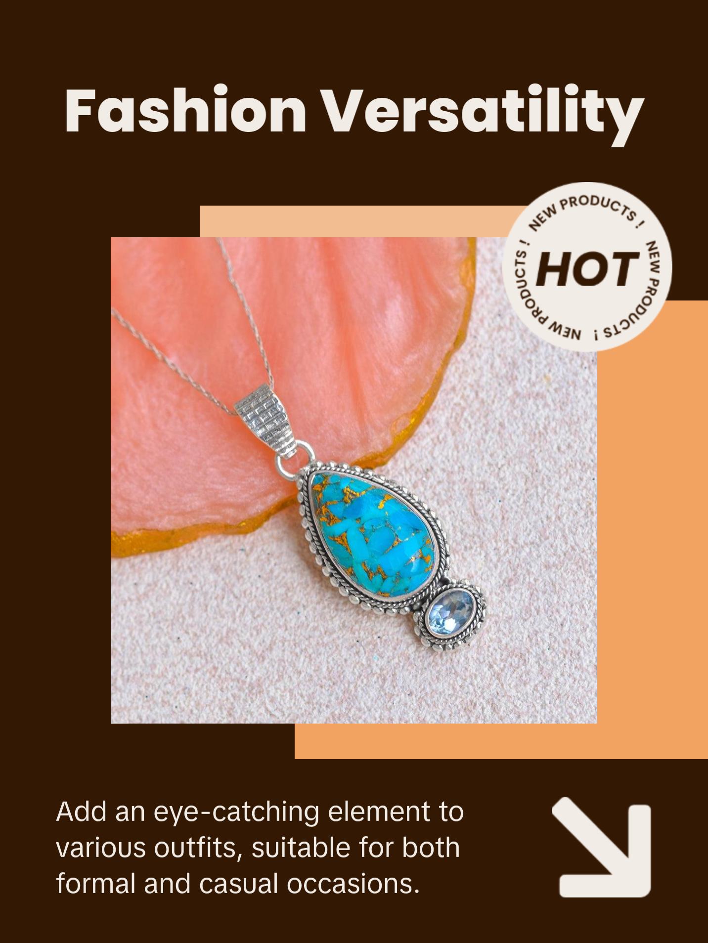 Women  Turquoise Necklace Solid 925 Sterling Silver Blue Copper