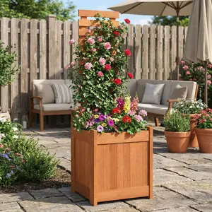 Spaco Outdoor Wooden Raised Garden Bed with Trellis, Elevated Planter Box for Climbing Plants, Vegetables & Flowers, Rustic Wood Planter for Patio, Balcony & Garden