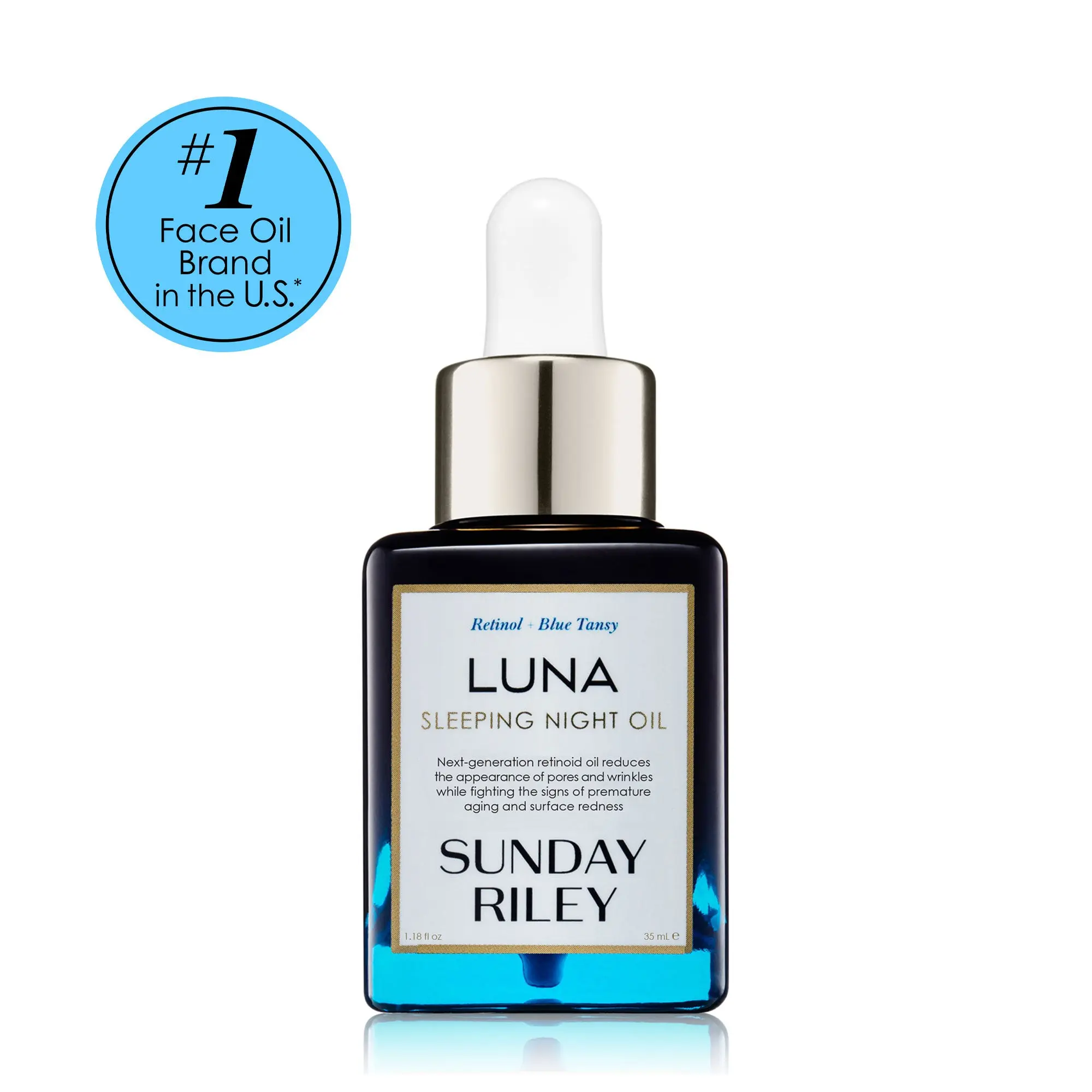 SUNDAY RILEY Luna Sleeping Night Oil Serum - Plant-Based Retinol Oil with Calming Blue Tansy & Chamomile, Vegan, Cruelty-Free, Fragrance-Free for Sensitive Skin, Redness Reduction, Pore Refinement, Skin Repair, Youthful Radiant Even-Toned Glow