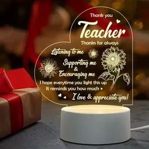 Teacher Appreciation Night Light 3D Acrylic Sunflower Desk Lamp | Thank You Gift for Teachers, 4.72"x4.72" USB Powered Bedroom Decor holiday countdown independence day valentine romantic indoor xmas ambient sister festive outdoor car night light joke
