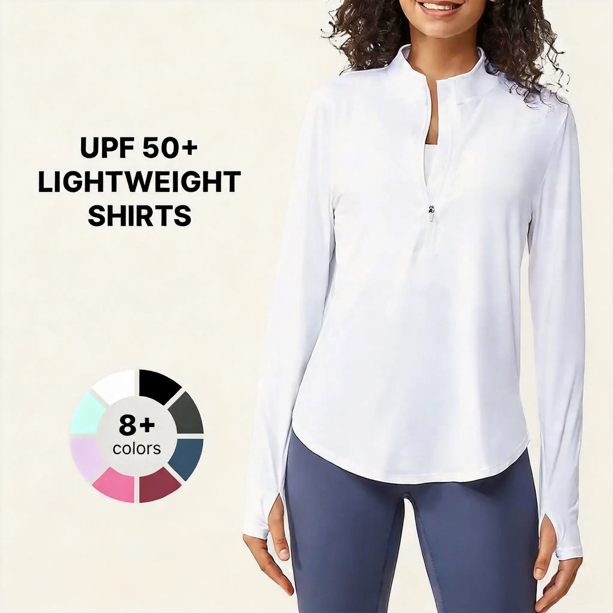 SenXinHui Women's Plain Quick-Dry Long-Sleeve Half-Zip Athletic Pullover - UPF 50+ UV-Protective, Lightweight, Wrinkle-Resistant, Sporty Chic with Thumbholes for Running, Golf