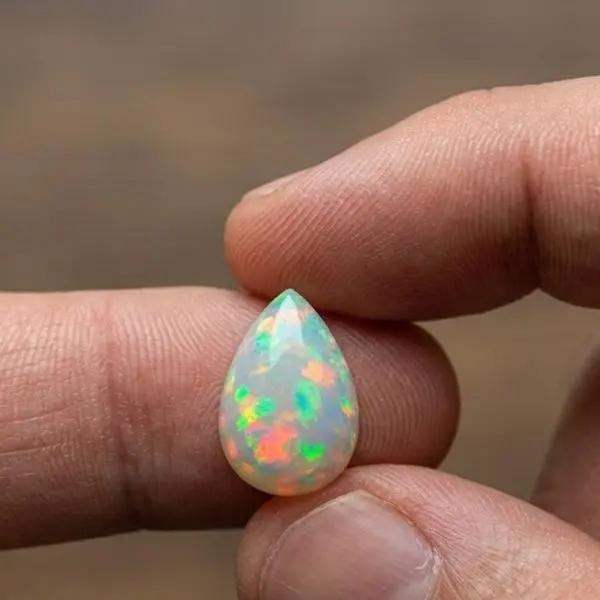 Natural Ethiopian Welo Opal Gemstone - Hand-Selected Pear Shape, Bright Rainbow Fire, Glow, Natural Glow, Calibrated 4 × 6 Mm to 7×9 mm Semi-Finished Semiprecious Stone for Jewelry Making